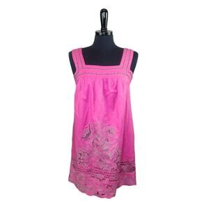 Hazel 100% Cotton Pink Mini Apron Babydoll Dress Floral Cut Out M